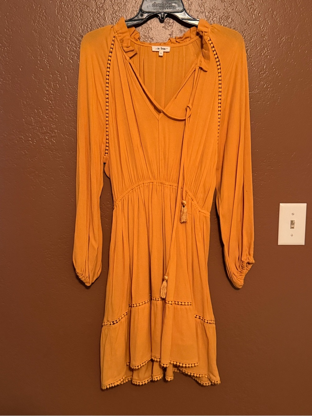 In Bloom Mustard Long Sleeve Peasant Dress